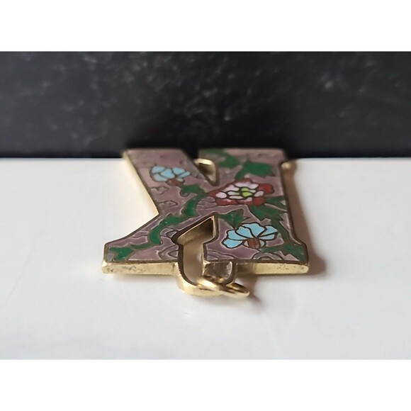 Cloisonne Floral Letter K Shaped Pendant Vintage - Picture 7 of 10